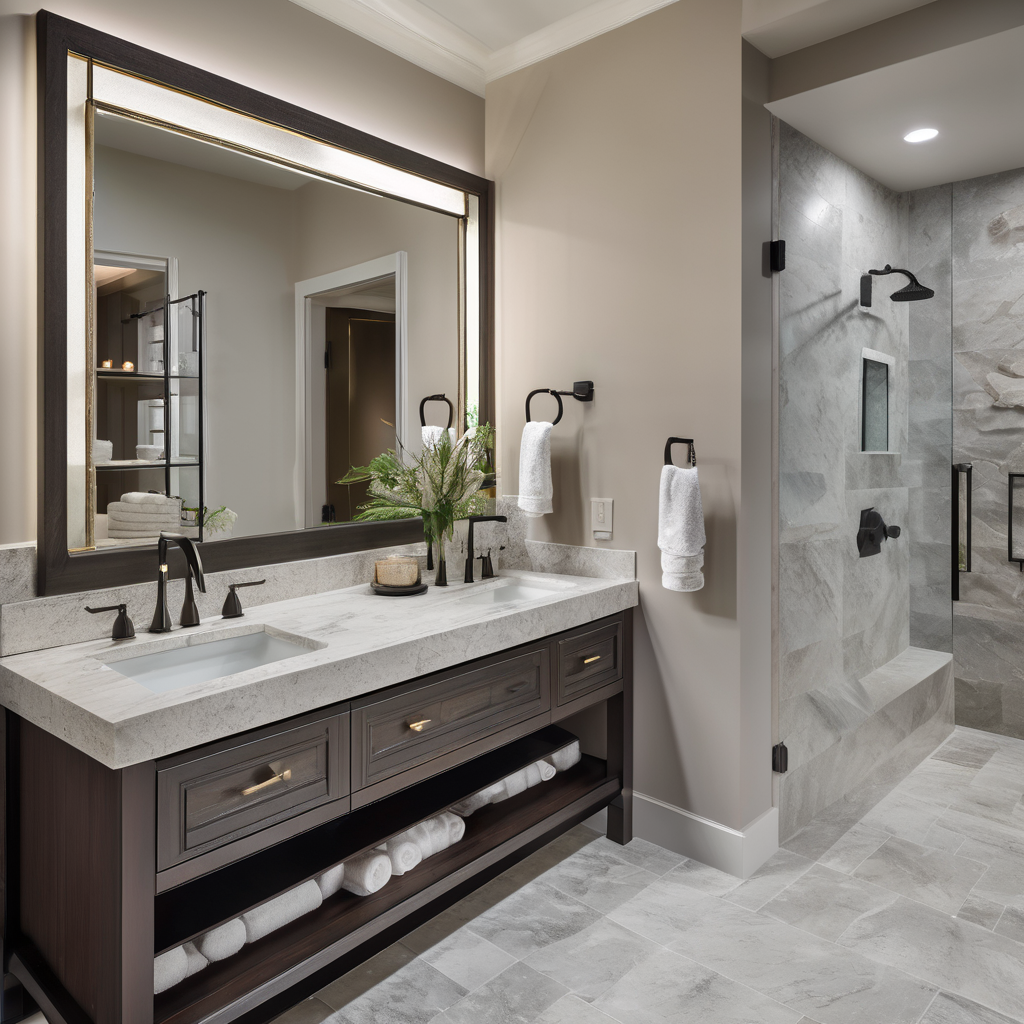 Luxury bathroom vanity with quartz countertop
